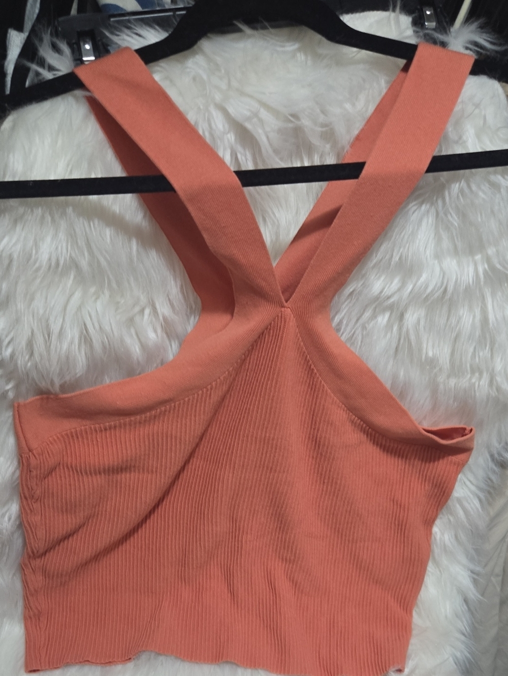 Halogen Coral Ribbed Cross-Back Crop Tank